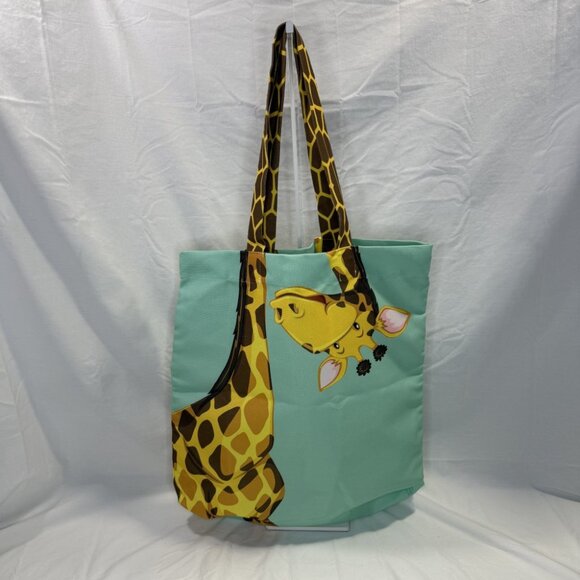 Quirky Giraffe Pattern Tote Bag, Turquoise Green, NWOT - Picture 2 of 7